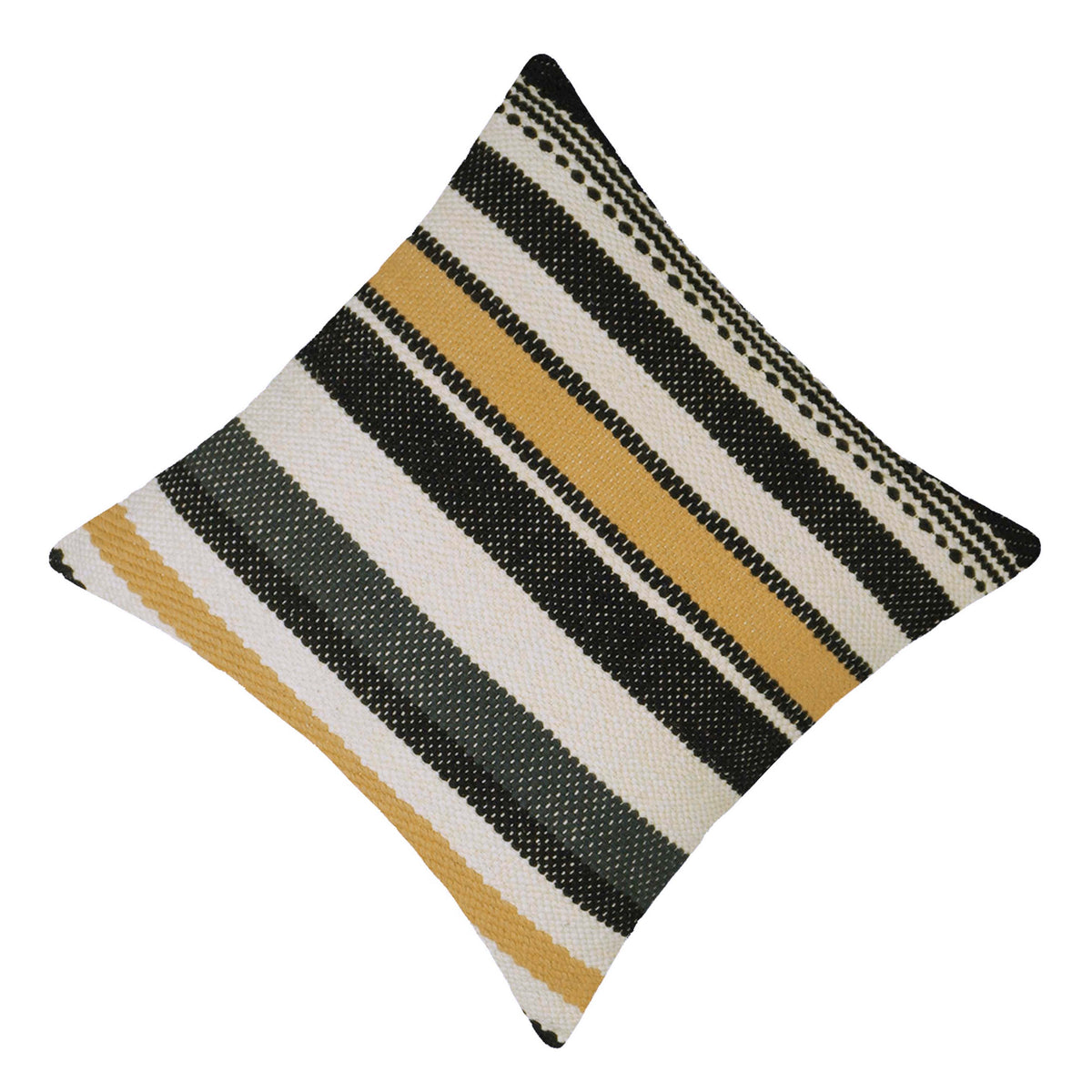 Black mustard and ivory textured striped handwoven cotton cushion cover 45x45 cm