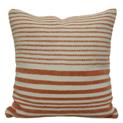 Handwoven Cotton Striped Cushion Cover 45x45 cm | Woven Textured Throw Pillow Cover | Rust & Ivory Decorative Cushion Cover | Hidden Zipper | 18x18 Inch