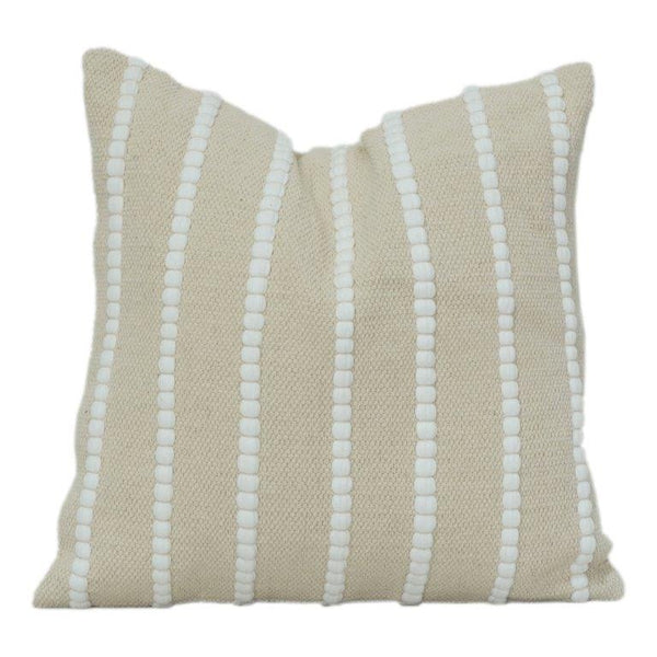 Housse de coussin en coton texturé 45x45 cm | Motif rayé et touffeté beige neutre | Oreiller décoratif moderne et minimaliste