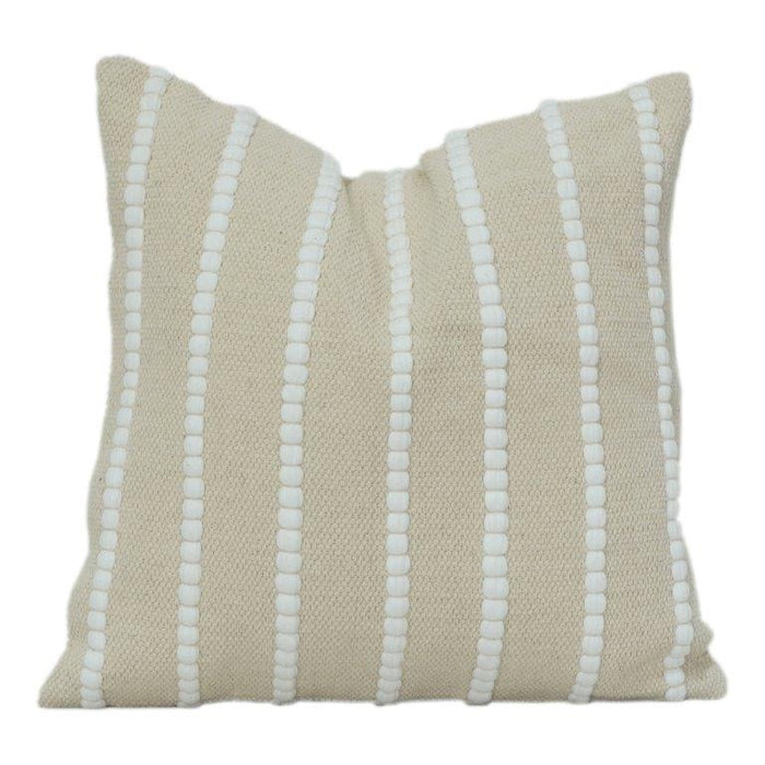 Housse de coussin en coton texturé 45x45 cm | Motif rayé et touffeté beige neutre | Oreiller décoratif moderne et minimaliste