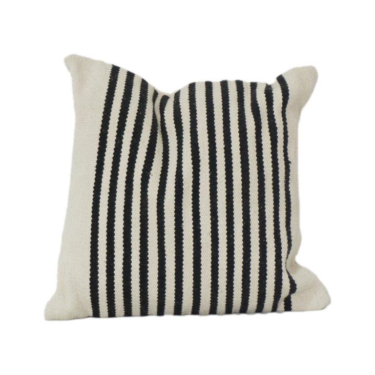 Black & Ivory Striped Cotton Cushion Cover | Textured Woven Minimalist Pillow Case | 18x18 Inch - Bulk manufacturer & supplier from Panipat, India