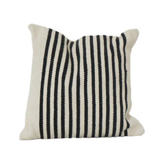 Black & Ivory Striped Cotton Cushion Cover | Textured Woven Minimalist Pillow Case | 18x18 Inch