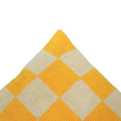 Yellow & Ivory Checkered Tufted Cotton Cushion Cover | 45x45 cm | Handmade Textured Pillow Cover