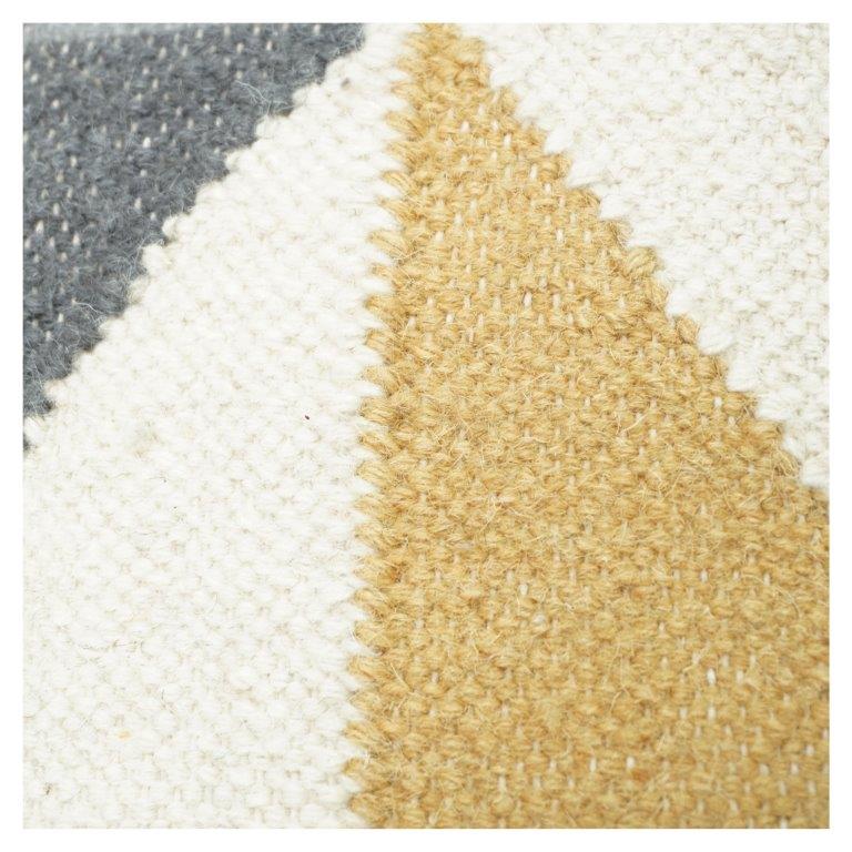 Handmade Wool Geometric Cushion Cover 45x45 cm | Modern Abstract Pattern | Neutral Grey & Mustard