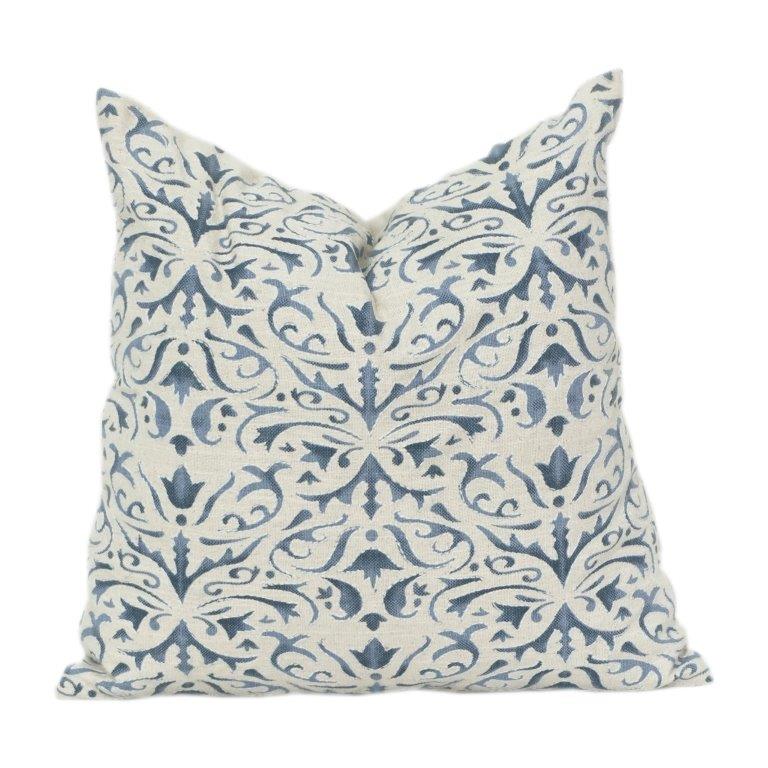 Blue Floral Printed Cotton Cushion Cover | Elegant Botanical Pattern Throw Pillow Cover | 18x18 Inch Decorative Sofa Cushion