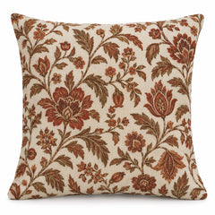 Ivory decorative cushion cover with allover rust brown heritage botanical vine design