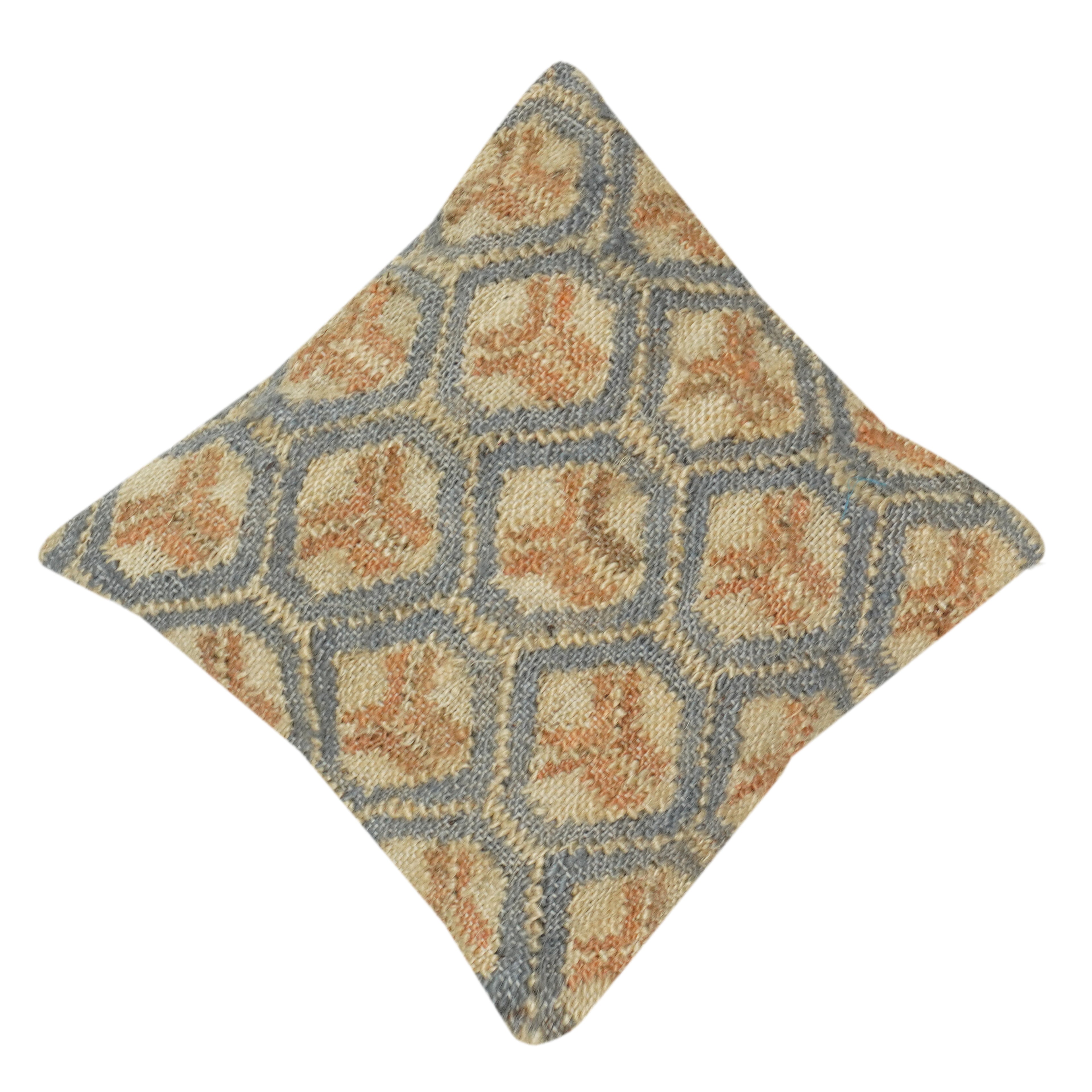 Handwoven Jute Cushion Cover with Geometric Pattern | Textured Boho Throw Pillow Cover | Neutral Earth Tone Decor | 18x18 Inch