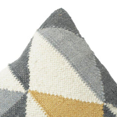 Handmade Wool Geometric Cushion Cover 45x45 cm | Modern Abstract Pattern | Neutral Grey & Mustard