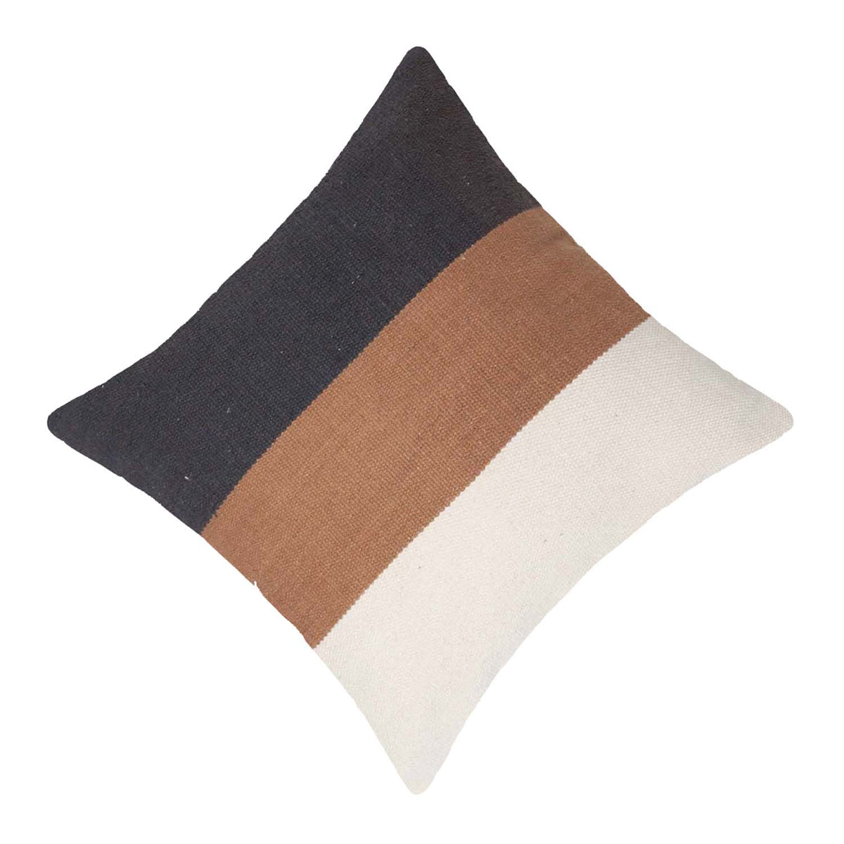 Ivory brown and black color block woven cotton cushion cover 45x45 cm