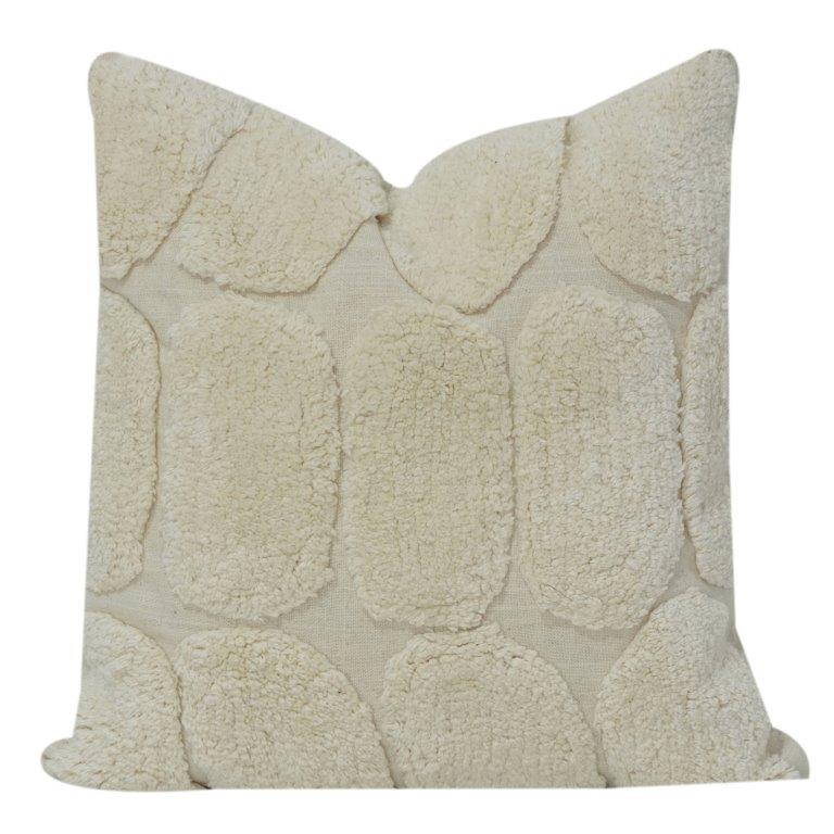 Ivory Textured Bouclé Cushion Cover – Abstract Patch Embbroidered Cotton Pillow Cover | 18x18 Inch Neutral Decorative Throw Pillow - Bulk manufacturer & supplier from Panipat, India