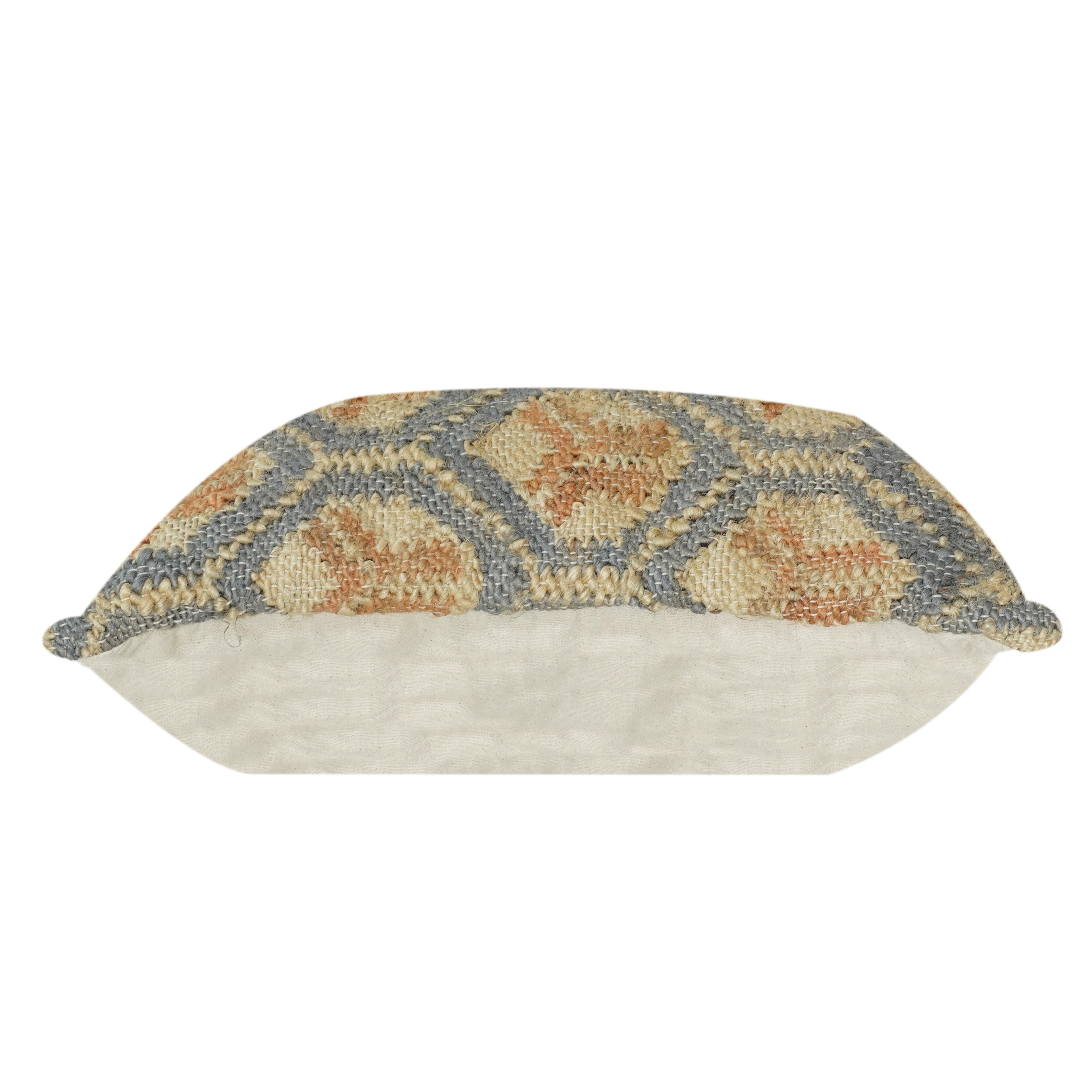 Handwoven Jute Cushion Cover with Geometric Pattern | Textured Boho Throw Pillow Cover | Neutral Earth Tone Decor | 18x18 Inch