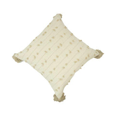 Handmade Cotton Tassel Cushion Cover 45x45 cm | Textured Tufted Boho Pillow Cover | Cream Decorative Cushion