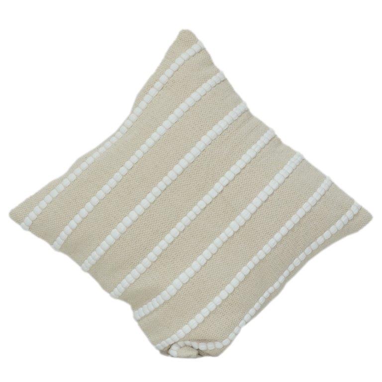 Textured Cotton Cushion Cover 45x45 cm | Neutral Beige Striped Tufted Design | Modern Minimal Decor Pillow