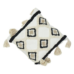 Tufted Cotton Cushion Cover with Geometric Diamond Pattern & Tassels – 45x45 cm