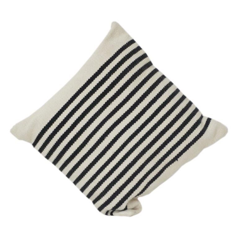 Black & Ivory Striped Cotton Cushion Cover | Textured Woven Minimalist Pillow Case | 18x18 Inch - Bulk manufacturer & supplier from Panipat, India