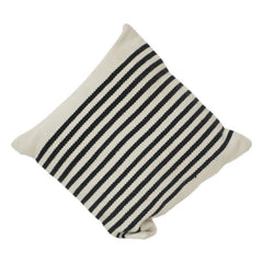 Black & Ivory Striped Cotton Cushion Cover | Textured Woven Minimalist Pillow Case | 18x18 Inch