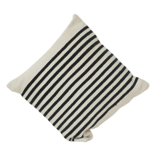 Black & Ivory Striped Cotton Cushion Cover | Textured Woven Minimalist Pillow Case | 18x18 Inch