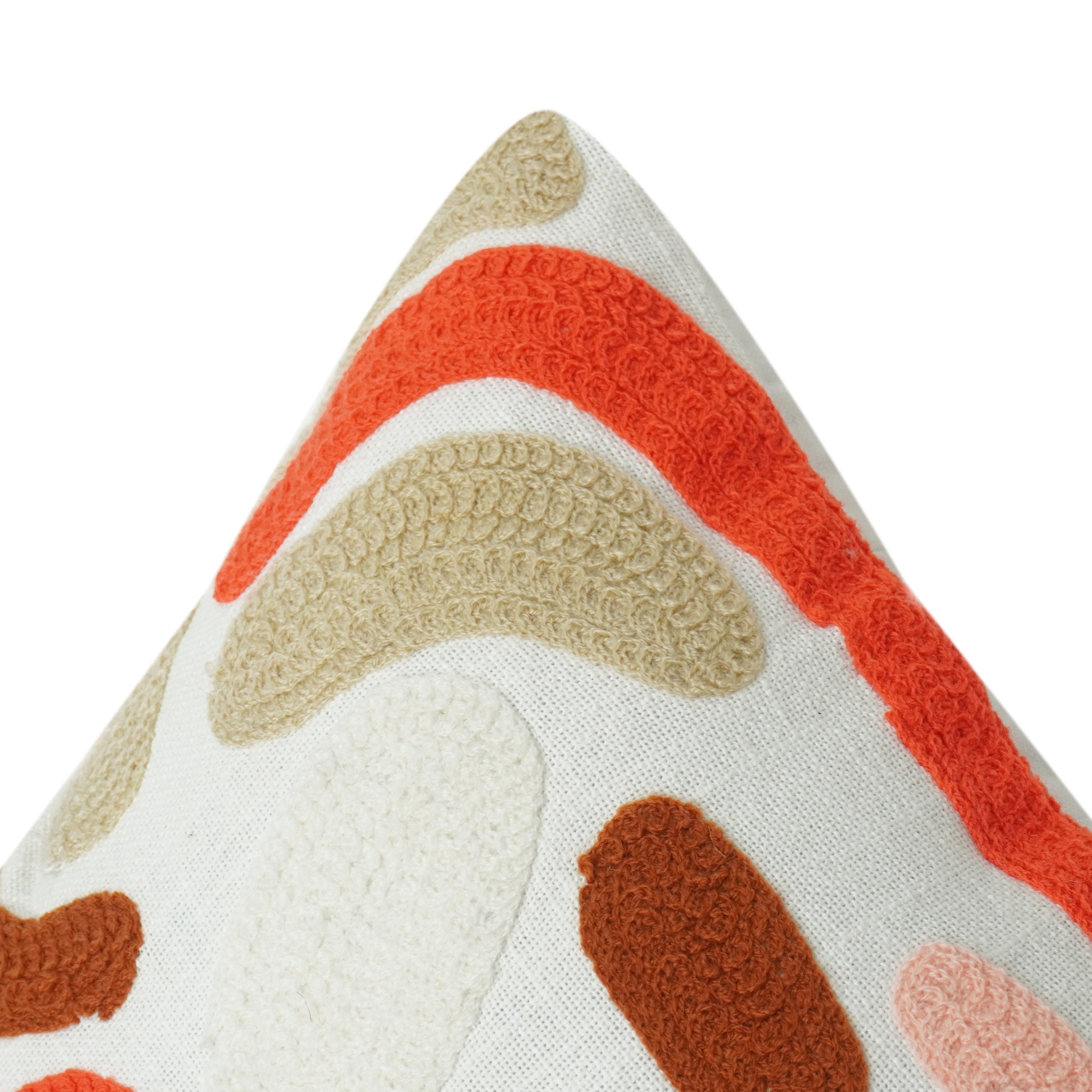 Abstract Embroidered Cotton Cushion Cover – Modern Textured Boho Accent Pillow (18x18 Inch)