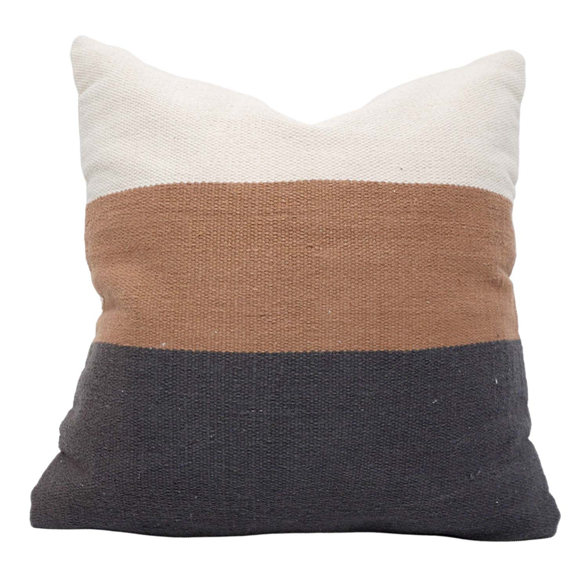 Ivory Brown & Black Color-Block Woven Cotton Cushion Cover 45x45 cm