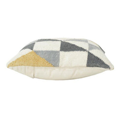 Handmade Wool Geometric Cushion Cover 45x45 cm | Modern Abstract Pattern | Neutral Grey & Mustard