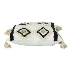 Tufted Cotton Cushion Cover with Geometric Diamond Pattern & Tassels – 45x45 cm