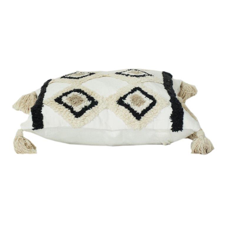 Tufted Cotton Cushion Cover with Geometric Diamond Pattern & Tassels – 45x45 cm