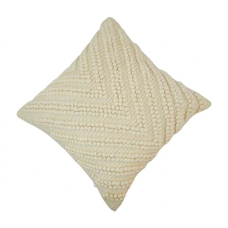 Handmade Cotton Textured Bubble Embroidered Cushion Cover 45x45 cm | Ivory Boho Decorative Pillow Cover - Bulk manufacturer & supplier from Panipat, India