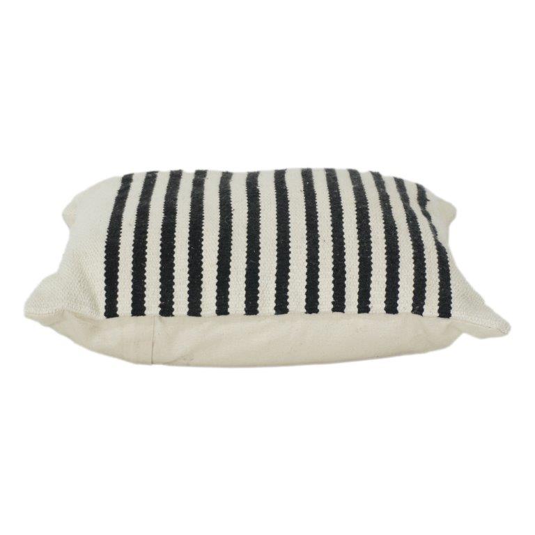Black & Ivory Striped Cotton Cushion Cover | Textured Woven Minimalist Pillow Case | 18x18 Inch - Bulk manufacturer & supplier from Panipat, India
