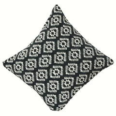 Housse de coussin en coton brodé géométrique noir et blanc | Motif tribal | Housse de coussin décorative 18x18 pouces