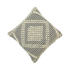 Handmade Black & White Textured Cotton Cushion Cover | Boho Striped Tufted Pillow Cover | 45x45 cm