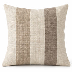 Square decorative cushion cover with wide vertical stripes in beige, cream and taupe