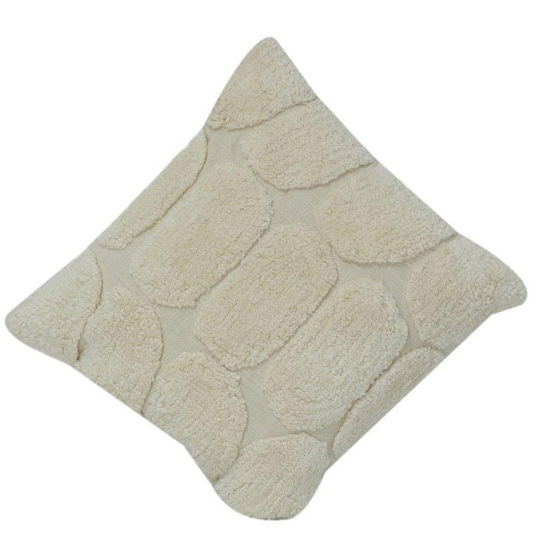 Ivory Textured Bouclé Cushion Cover – Abstract Patch Embbroidered Cotton Pillow Cover | 18x18 Inch Neutral Decorative Throw Pillow - Bulk manufacturer & supplier from Panipat, India