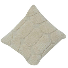 Elfenbeinfarbener Kissenbezug aus texturiertem Bouclé – Abstrakt bestickter Baumwollkissenbezug mit Patchwork | 45x45 cm neutrales Zierkissen