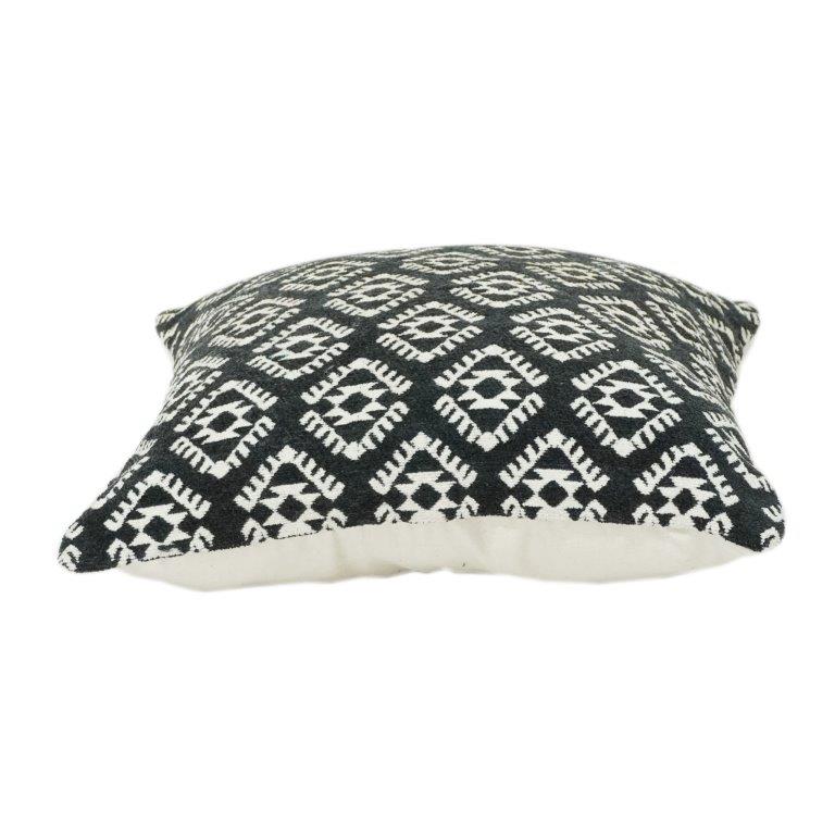Black & White Geometric Embroidered Cotton Cushion Cover | Tribal Pattern | 18x18 Inch Decorative Pillow Case - Bulk manufacturer & supplier from Panipat, India