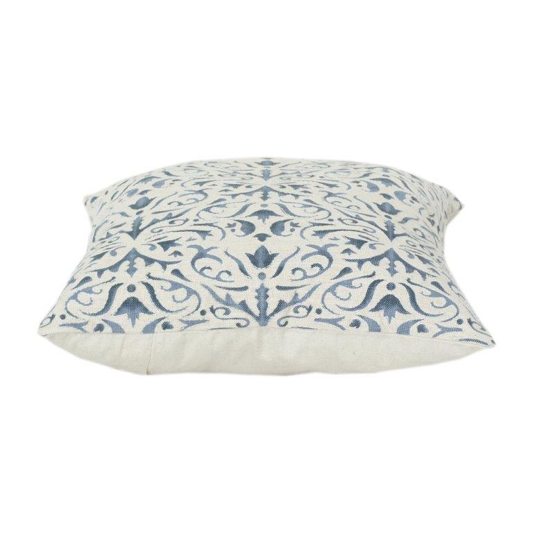 Blue Floral Printed Cotton Cushion Cover | Elegant Botanical Pattern Throw Pillow Cover | 18x18 Inch Decorative Sofa Cushion - Bulk manufacturer & supplier from Panipat, India