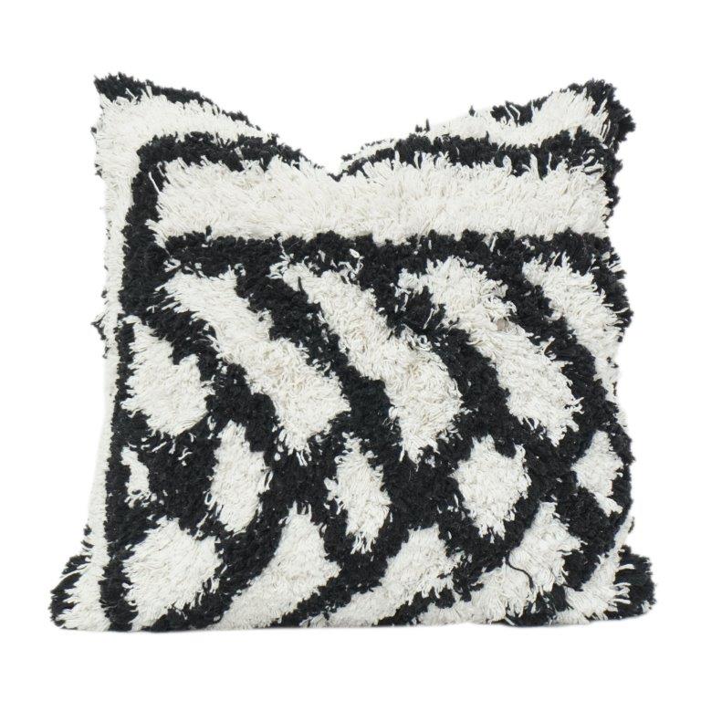 Tufted Cotton Cushion Cover 45x45 cm – Black & White Zebra Pattern Textured Throw Pillow Cover