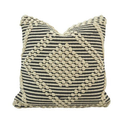 Handmade Black & White Textured Cotton Cushion Cover | Boho Striped Tufted Pillow Cover | 45x45 cm