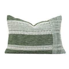 Green Textured Striped Cotton Cushion Cover 35x50 cm | Handwoven Decorative Lumbar Pillow Cover | Modern Minimalist Home Décor