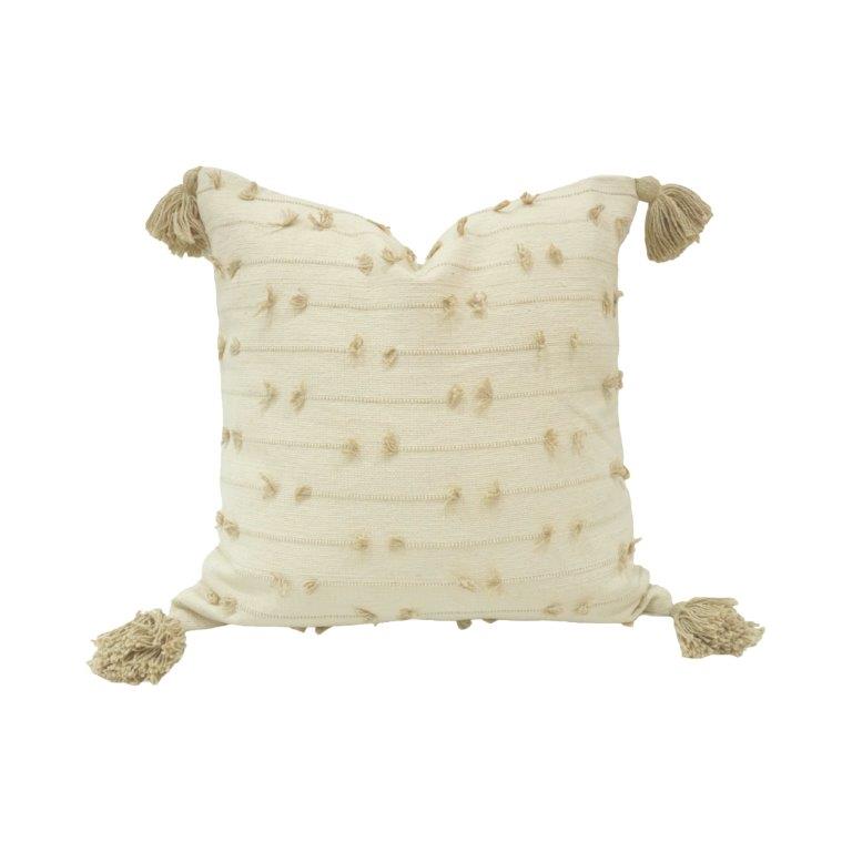 Handmade Cotton Tassel Cushion Cover 45x45 cm | Textured Tufted Boho Pillow Cover | Cream Decorative Cushion - Bulk manufacturer & supplier from Panipat, India