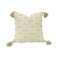 Handmade Cotton Tassel Cushion Cover 45x45 cm | Textured Tufted Boho Pillow Cover | Cream Decorative Cushion