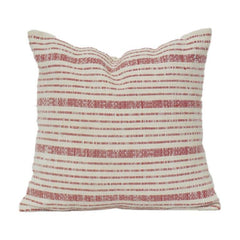 Handwoven Red & Ivory Striped Cotton Cushion Cover | Textured Woven Pillow Cover | 18x18 Inch Decorative Throw Pillow Case