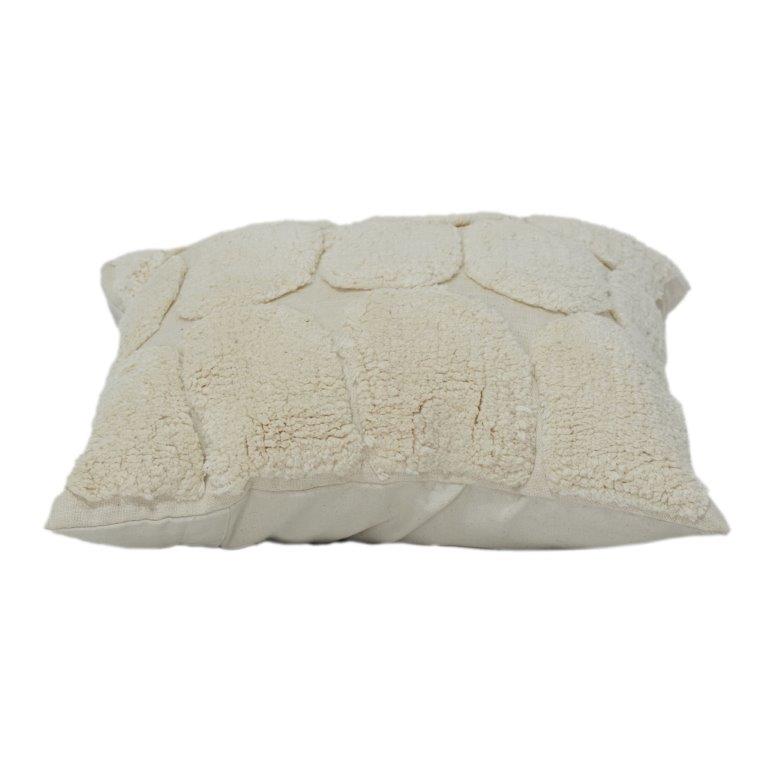 Ivory Textured Bouclé Cushion Cover – Abstract Patch Embbroidered Cotton Pillow Cover | 18x18 Inch Neutral Decorative Throw Pillow - Bulk manufacturer & supplier from Panipat, India