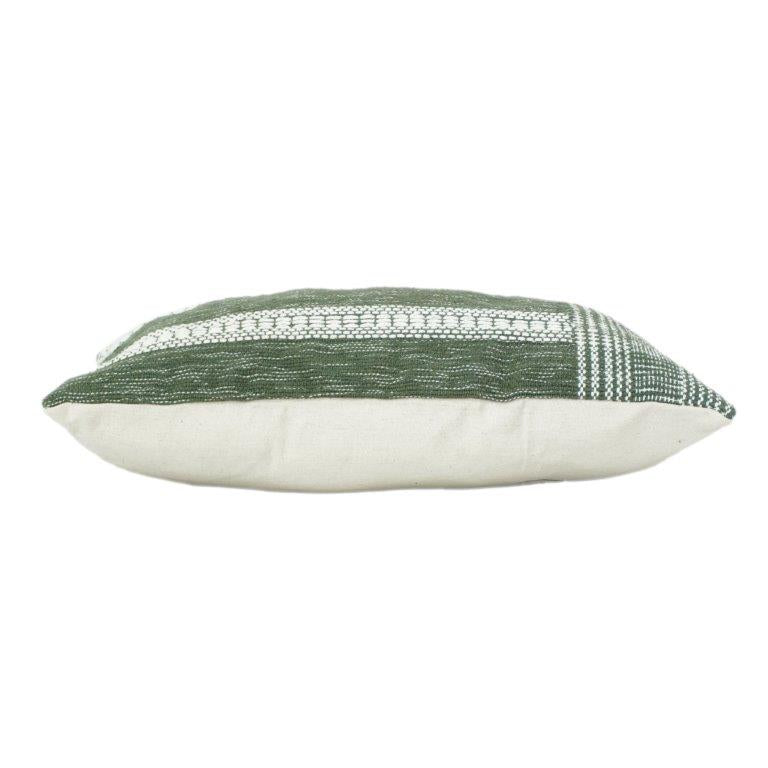 Green Textured Striped Cotton Cushion Cover 35x50 cm | Handwoven Decorative Lumbar Pillow Cover | Modern Minimalist Home Décor - Bulk manufacturer & supplier from Panipat, India