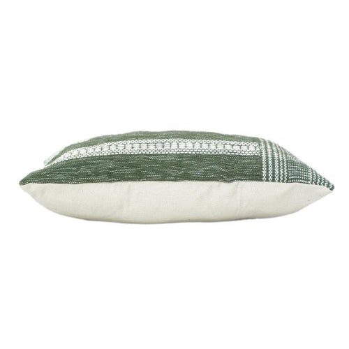 Green Textured Striped Cotton Cushion Cover 35x50 cm | Handwoven Decorative Lumbar Pillow Cover | Modern Minimalist Home Décor