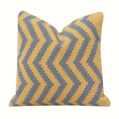 Handwoven Zigzag Cotton Cushion Cover – Mustard & Grey Geometric Design | 18x18 Inch Decorative Pillow Case