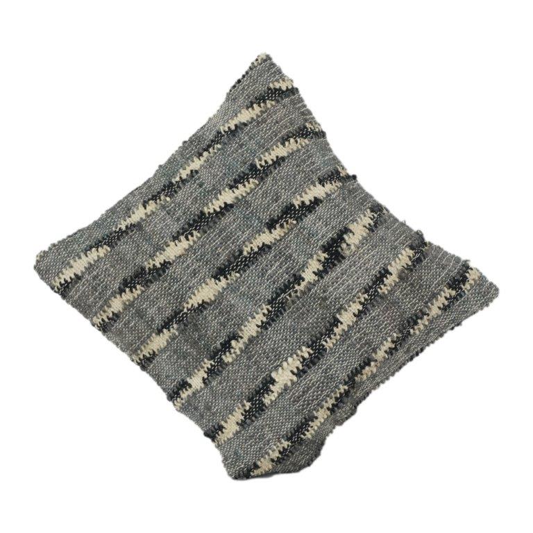 Handwoven Textured Cotton Cushion Cover – Rustic Striped Pattern in Neutral Tones (18x18 Inch)