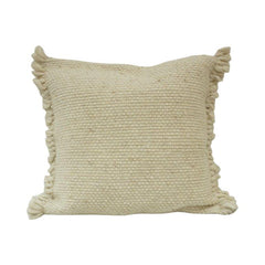Handmade Textured Cotton Cushion Cover with Fringe Edges – Off White | 45x45 cm