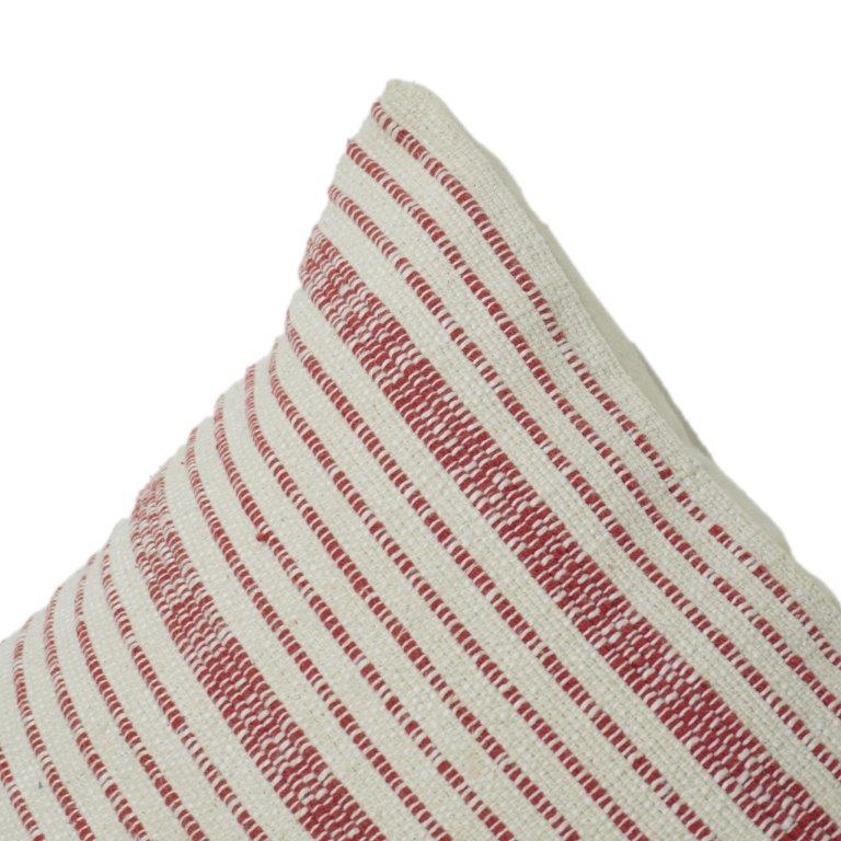 Handwoven Red & Ivory Striped Cotton Cushion Cover | Textured Woven Pillow Cover | 18x18 Inch Decorative Throw Pillow Case - Bulk manufacturer & supplier from Panipat, India