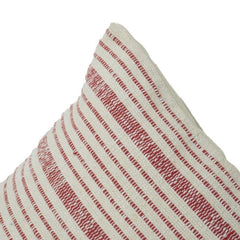 Handwoven Red & Ivory Striped Cotton Cushion Cover | Textured Woven Pillow Cover | 18x18 Inch Decorative Throw Pillow Case