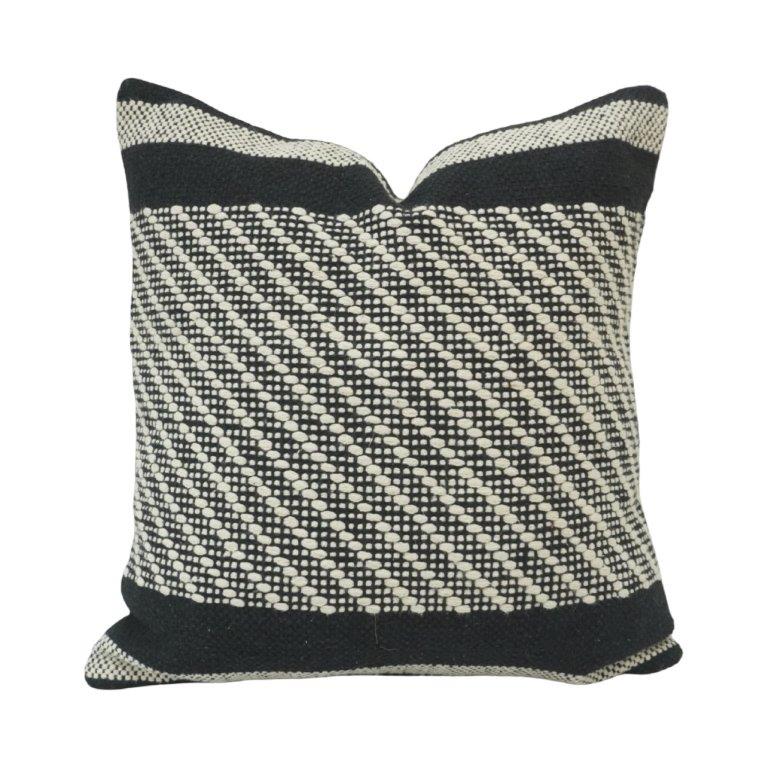 Handwoven Black & White Cotton Cushion Cover | Geometric Textured Design | 45x45 cm - Bulk manufacturer & supplier from Panipat, India